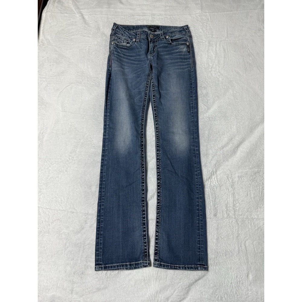 Silver Jeans Aiko Mid Slim Boot Womens 35x32.5 Blue‎ Stretch Denim Medium Wash